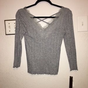 3/$15 gray lace long sleeve top